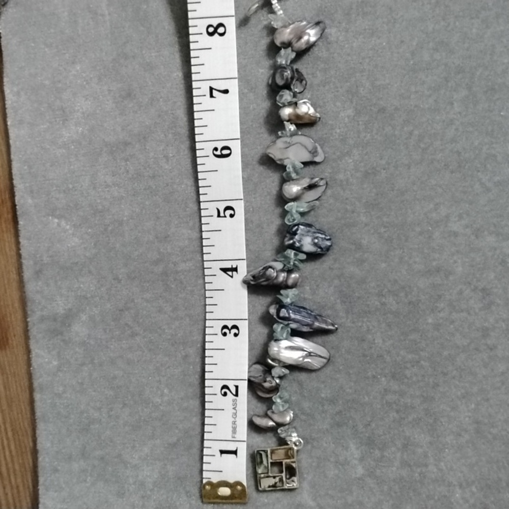 Hand Crafted Organic Pearl  and Aquamarine Bracelet - Picture 2 of 8